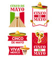 mexican cinco de mayo badge of sombrero maracas vector image vector image