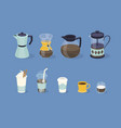 different types coffee in paper and glass cup vector image vector image