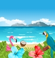 exotic wallpaper with parrot ara pink flamingo vector image vector image