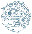 sea animals line icons vector image vector image