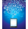 tablet pc with bright social media icons vector image vector image