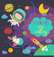 girl astronaut with her unicorn vector image