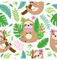 seamless pattern with funny sloth vector image vector image