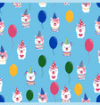 seamless pattern with llama alpaca faces birthday vector image