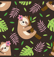 seamless pattern with sloth hanging on a branch vector image vector image