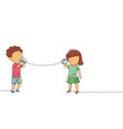 continuous one line drawing boy and girl play toy vector image vector image