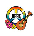 hippie emblem with flowers and musical guitar vector image