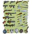 cartoon big weapons and explosive game icons set vector image vector image