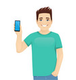 young man showing phone vector image