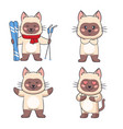 collection of cute hand-drawn cats holding skis vector image