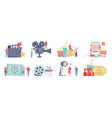 flat tiny characters recording making vector image