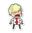 sticker of a cartoon woman talking vector image