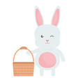 cute rabbit with basket empty character vector image