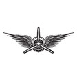 monochrome retro banner with propeller and wings vector image