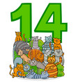 number fourteen and cartoon cats group vector image vector image