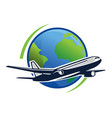 plane flies across the globe vector image vector image
