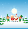 santa claus mrs claus and elvese celebrate vector image vector image