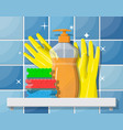 bottle of detergent sponge and rubber gloves vector image
