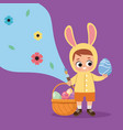 boy with eggs in basket vector image vector image