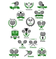 tennis emblems with balls rackets and trophy vector image vector image