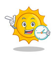 with clock cute sun character cartoon vector image