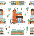 seamless pattern with city buildings on white vector image