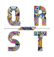 alphabet ethnic tribal style in a set qrst vector image