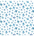many blue planes icons on white seamless pattern vector image