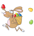 happy easter rabbit running with a basket and egg vector image