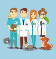 flat veterinarians staff with cute animals vector image vector image