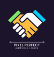 handshaking pixel perfect rgb color icon for dark vector image vector image