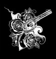 guns and rose flowers drawn in tattoo style vector image