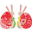two rabbits with easter eggs vector image vector image