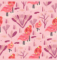 seamless pattern with flamingo forest vector image