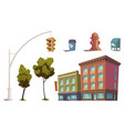 city street with houses trees and traffic light vector image vector image
