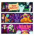 happy halloween party cartoon banners set vector image