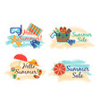 summer sale labels with sand and sea in watercolor vector image