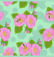 seamless pattern with wild rose flowers and bees vector image