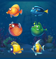 set of cartoon funny fish in underwater world vector image vector image