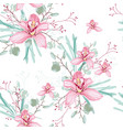 eucalyptus and pink orchid flowers seamless vector image