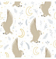 seamless pattern with cute flying owls and hand vector image vector image