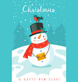 snowman happy new year and merry christmas vector image vector image