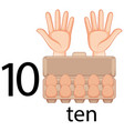 counting number ten with hand gesture and eggs vector image