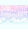 cloudy sky with lights garland cute pastel vector image
