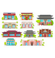 national cuisine restaurants buildings set vector image