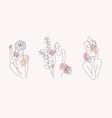 set of women faces bodies line art vector image vector image