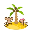 dancing monkey couple near coconut palm tree clip vector image