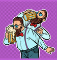hipster drinking a mug beer vector image