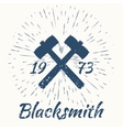 hammer and vintage sun burst frame blacksmith vector image