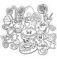 cartoon sweet food objects group coloring page vector image